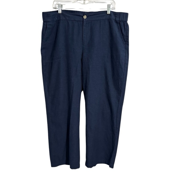 Liz Claiborne Vintage Linen Blend Relaxed Lagenlook Classic Navy Blue Pants PXL - Picture 3 of 12